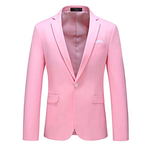 LIRU Anzüge & Sakkos Für Herren,Lässiger Herren Blazer 1 Knopf Rosa Slim Fit Blazer Einfarbig Jacke Elegant Formelle Business Anzugjacke Geeignet Für Party Date Abschlussball Hochzeit Smoking,XXL von LIRU