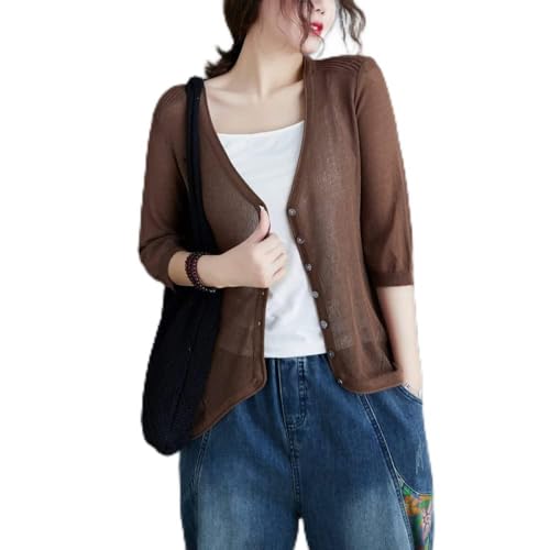Strickjacken Für Damen,Damen Baumwoll Leinen Cardigan Casual Bolero Shrug Boho Uni 3/4 Arm Bluse Hippie Durchsichtig Cardigan Knopfleiste Elegante Festtagsjacke Überzieher Für Kleider Braun XXL Strickjacken Für Damen,Damen Baumwoll Leinen Cardigan Casual Bolero Shrug Boho Uni 3/4 Arm Bluse Hippie Durchsichtig Cardigan Knopfleiste Elegante Festtagsjacke Überzieher Für Kleider Braun XXL von LIRU