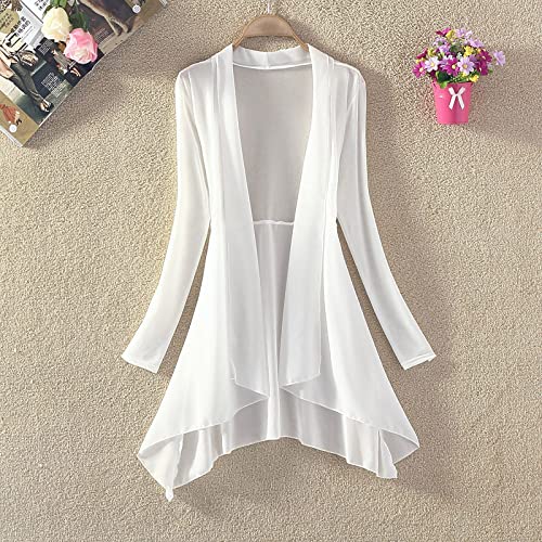 Strickjacken Für Damen,Damen Shrug Langarm Bolero Chiffon Kimono Boho Blumenjacke Lang Sommer Strickjacke Vorne Offen Freizeithemd Bluse Kaftans Schiere Badeanzug Vertuschung Für Kleider Einfarbig von LIRU