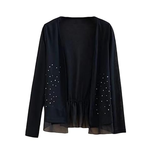 Women'S Bolero,Damen Pailletten Bolero Shrug Kurze Strickjacke Gestrickt 3/4 Ärmel Bluse Shirt Chiffon Rüschen Saum Tunika Vorne Offen Cardigan Boho Festival Jacke Vertuschungen Für Kleider Schwarz von LIRU