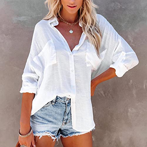 LITTLA Damen Bluse, Damen Langarmbluse Badeanzug Cover Ups Leichte Schlichte V-Ausschnitt Shirts Tops Lässige Lockere Gemütliche Button-Down-Blusen Sommer Sexy Boho Fledermausärmel Strandhemd,Weiß,S LITTLA Damen Bluse, Damen Langarmbluse Badeanzug Cover Ups Leichte Schlichte V-Ausschnitt Shirts Tops Lässige Lockere Gemütliche Button-Down-Blusen Sommer Sexy Boho Fledermausärmel Strandhemd,Weiß,S von LITTLA