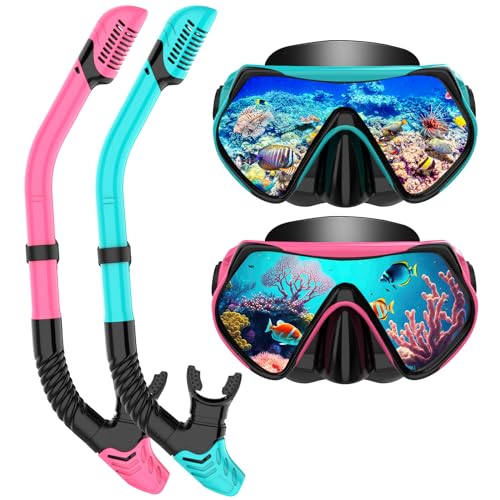 LITTLEJSY Schnorchelset Erwachsene, 2Pack Schnorcheln Set mit Dry Schnorchel und Gehärtetes Glas Taucherbrille,Anti-Fog & Anti-Leck Schnorchelmaske für Schnorcheln und Schwimmen von LITTLEJSY