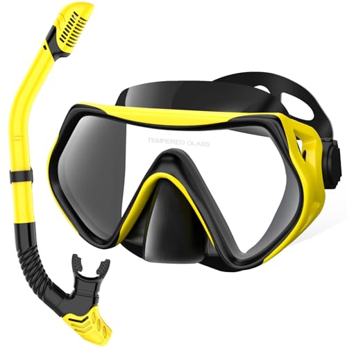 LITTLEJSY Schnorchelset Erwachsene, Schnorcheln Set mit Anti-Fog Taucherbrille und Dry Schnorchel, Professionelle Schnorchelmaske Tauchmaske aus Gehärtetem Glas für Schnorcheln (Gelb) LITTLEJSY Schnorchelset Erwachsene, Schnorcheln Set mit Anti-Fog Taucherbrille und Dry Schnorchel, Professionelle Schnorchelmaske Tauchmaske aus Gehärtetem Glas für Schnorcheln (Gelb) von LITTLEJSY