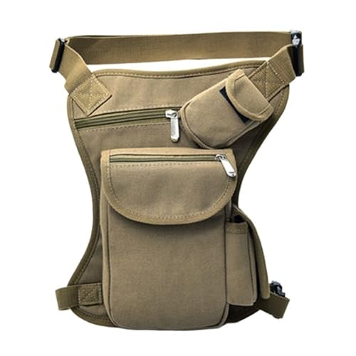 Beintasche Motorrad Männer Leinwand Drop Taille Taschen Bein Pack Tasche Männer Gürtel Fahrrad Und Motorrad Geld Gürtel Fanny Pack for Arbeit Motorrad Beintasche(Khaki) von LIUCHUCHU