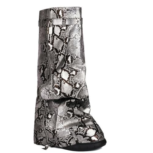 LIUHD Kniehohe Stiefel für Damen Plateaustiefel mit Vorhängeschloss und Umschlag, Runde Zehenpartie, Winter-/Herbststiefel, Hohe Stiefel mit Seitlichem Reißverschluss,A,37 von LIUHD