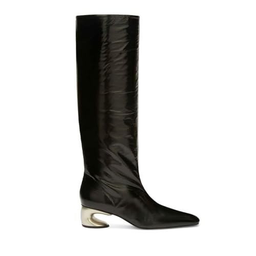 LIUHD Kniehohe Stiefel für Damen Quadratische Zehenpartie, Spezieller Absatz, Lange Stiefel, Partykleid, Schlupfstiefel für Herbst und Winter,Black,37 von LIUHD