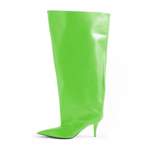 LIUHD Kniehohe Stiefel für Damen Weitschaftstiefel mit Spitzer Spitze,Stiletto-Absatz Lange Stiefel Herbst Winterstiefel,zum Überziehen, Lässig,Green,42 von LIUHD