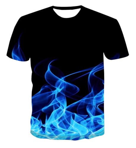 LIULINLIN Abstrakte Kunst Blaue Flamme T-Shirt 3D-gedrucktes Retro-Rundhals-Kurzarm-Mode-T-Shirt Herren-Sommer-Streetwear von LIULINLIN