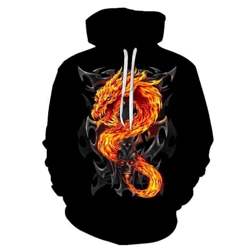 LIULINLIN Abstrakte Kunst Flamme Drachen 3D Gedruckt Hoodie Street Cool Herren Kapuzenpullover Casual Sweatshirt Mode Top von LIULINLIN