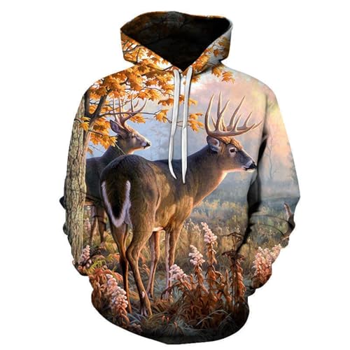 LIULINLIN Ahorn Gras Tier Deer 3D Druck Herbst männer Hoodie Hip-Hop Persönlichkeit Trend Kreative Harajuku Lose Casual Wear von LIULINLIN