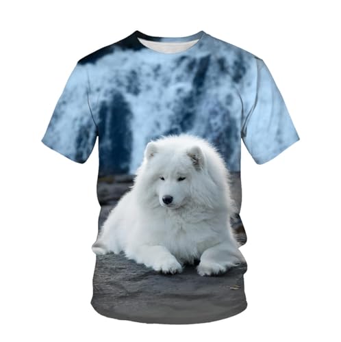 LIULINLIN Animal White Pet Dog Herren-T-Shirt, 3D-Druck, Herren, täglich, lässig, kurzärmelig, Street-Top, locker von LIULINLIN