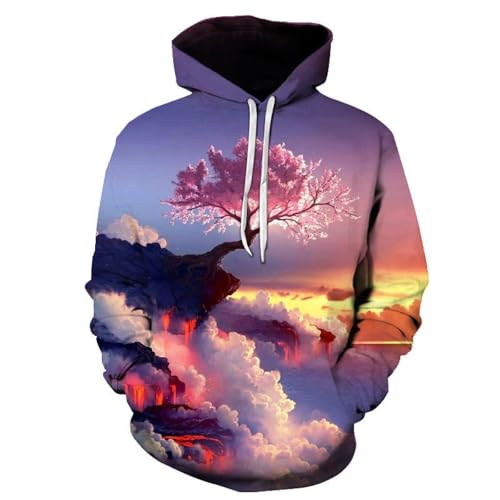 LIULINLIN Berggipfel weiße Wolke Pflanze Pfirsichblüte 3D-Druck Herbst Herren Hoodie Hip-Hop Persönlichkeit Trend kreativ Harajuku lose Freizeitkleidung von LIULINLIN