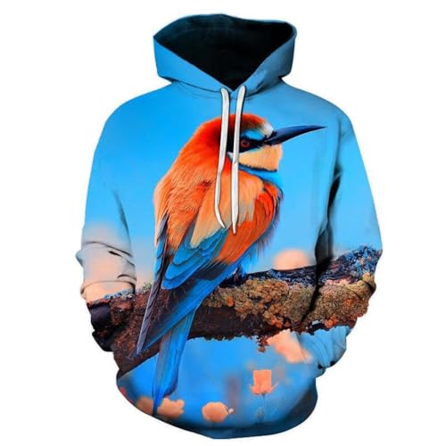 LIULINLIN Bunte Tiere, Vögel und Blumen 3D-Druck Herbst Herren Hoodies Hip-Hop Persönlichkeit Trend kreativ Harajuku lose Freizeitkleidung von LIULINLIN