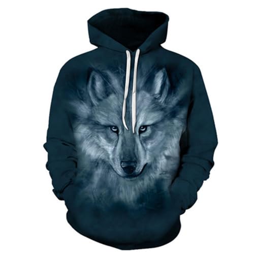 LIULINLIN Cool Grey Animal Wolf Head Unisex Hip Hop 3D Hoodie Outdoor Casual Langarm Sweatshirt Street Fashion Jacke von LIULINLIN