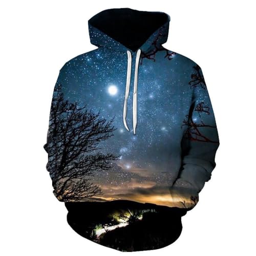 LIULINLIN Cooler Sternenhimmel, Pflanzen, Berge und Flüsse, 3D-Gedruckter Herren-Kapuzenpullover, Trendige, lässige Herbst- und Winter-Hip-Hop-lose, große Sweatshirt-Kleidung von LIULINLIN