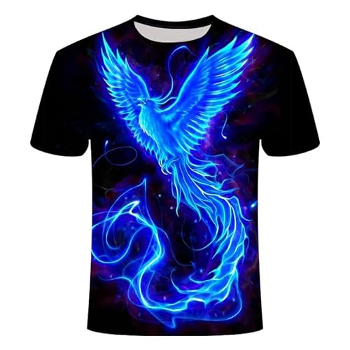 LIULINLIN Cooles Blue Phoenix Fashion 3D-gedrucktes Herren- und Damen-Rundhals-Kurzarm-Sommer-Casual-Street-T-Shirt von LIULINLIN