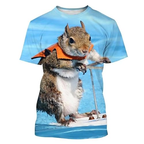 LIULINLIN Cooles Surf Squirrel Herren-T-Shirt, 3D-Druck, Herren, täglich, lässig, kurzärmelig, Street-Top, locker von LIULINLIN