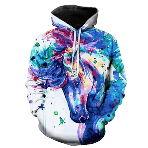 LIULINLIN Darstellung Kunst Tier Pferd 3D-Druck Unisex Hoodie Sweatshirt Kinder Pullover Langarm Plus Size Trainingsanzug von LIULINLIN