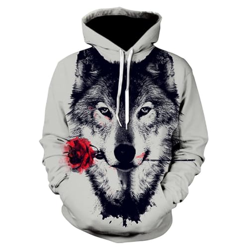 LIULINLIN Darstellung von Kunst, Wolfskopf, Blumen, 3D-Druck, Unisex, Kapuzenpullover, Kinderpullover, langärmelig, Übergröße, Trainingsanzug von LIULINLIN