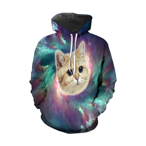 LIULINLIN Dazzling Starry Sky Animal Cat 3D-gedrucktes Hoodie-Sweatshirt für Männer/Frauen Hip Hop Harajuku Fashion Herbst und Winter Pullover von LIULINLIN