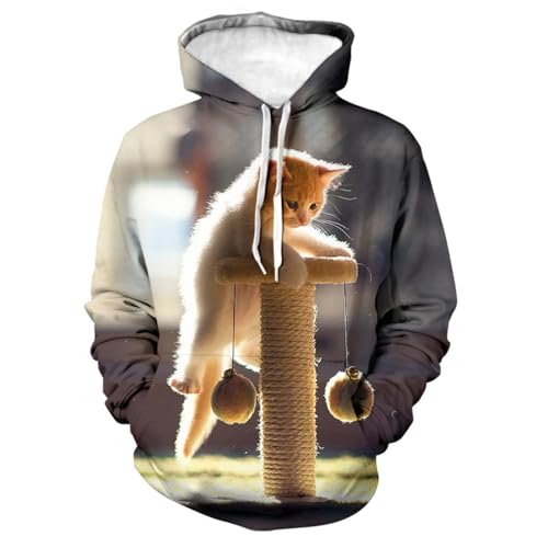 LIULINLIN Freche Tierhaustierkatze 3D-Gedruckter Herren-Kapuzenpullover, Street-Fashion-Trend, lässig, locker, bequem, Jacke, Sportbekleidung von LIULINLIN