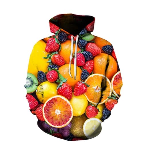 LIULINLIN Fruit Strawberry Orange Blueberry Hoodie 3D-bedruckter Pullover für Herren und Damen, lässiges, übergroßes Kapuzenpullover, Cooler Hoodie von LIULINLIN