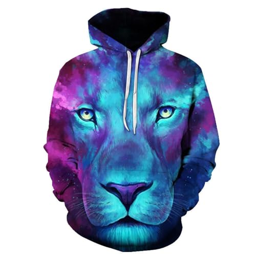 LIULINLIN Gemalter Kunst-Löwenkopf, 3D-Gedruckter Herren-Kapuzenpullover, Street-Fashion-Trend, lässig, locker, bequem, Jacke, Sportbekleidung von LIULINLIN