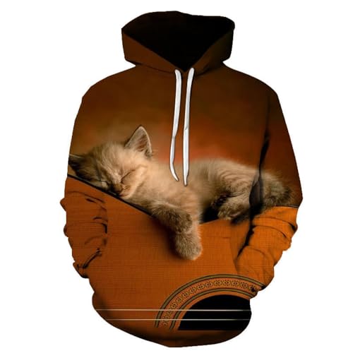 LIULINLIN Gitarre Niedlicher Haustier-Katzen-Hoodie 3D-gedrucktes Kapuzenpullover Lässiges, lockeres Langarm-Taschen-Kapuzen-Cool-Top von LIULINLIN