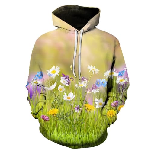 LIULINLIN Gras Schöne Bunte Blumen Unisex Hip Hop 3D Hoodie Outdoor Casual Langarm Sweatshirt Street Fashion Jacke von LIULINLIN