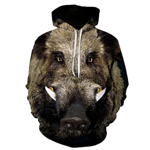 LIULINLIN Grauer Tier-Eberkopf für Männer und Frauen, 3D-Gedruckter Hoodie, Harajuku-Mode-Sweatshirt, lässiger Straßenpullover, Sweatshirt-Kleidung von LIULINLIN