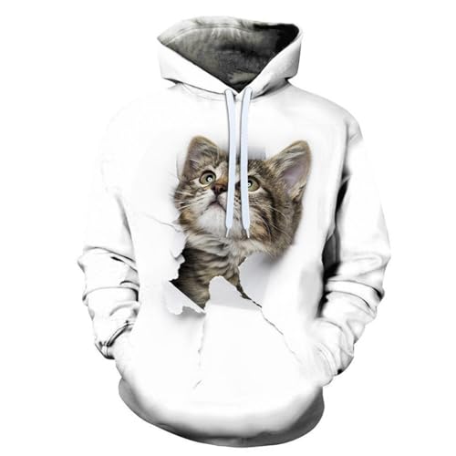 LIULINLIN Holed Freche Tier Katze 3D Gedruckt Herbst männer Hoodie Hip-Hop Persönlichkeit Trend Kreative Harajuku Lose Casual Wear von LIULINLIN