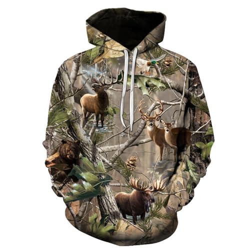 LIULINLIN Kiefer Tier Hirsch Bär Stockente Unisex Hip Hop 3D Hoodie Outdoor Casual Langarm Sweatshirt Street Fashion Jacke von LIULINLIN