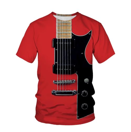 LIULINLIN Lässiges Instrument-Gitarren-T-Shirt, 3D-gedrucktes Retro-Rundhals-Kurzarm-Mode-T-Shirt für Herren, Sommer-Streetwear von LIULINLIN