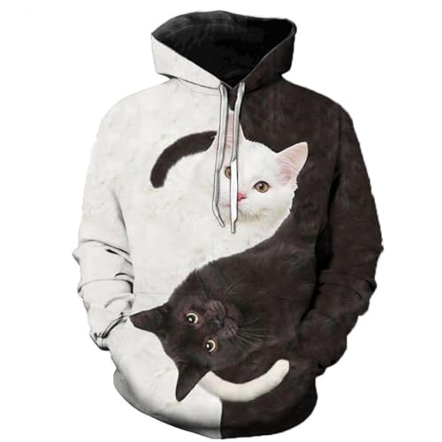 LIULINLIN Lebhafte und niedliche Tierkatze 3D-Gedruckter Herren-Kapuzenpullover, Street-Fashion-Trend, lässig, locker, bequem, Jacke, Sportbekleidung von LIULINLIN