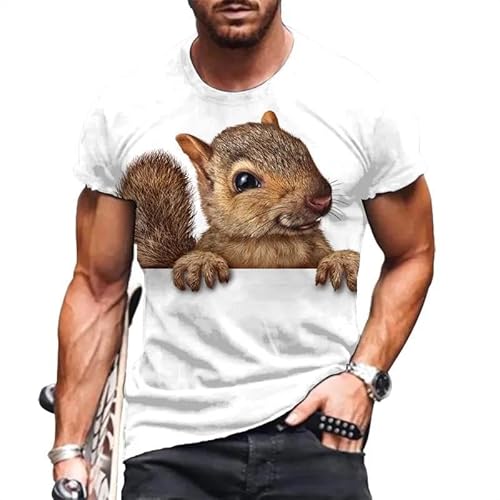 LIULINLIN Lustiges Tier-Eichhörnchen 3D-Druck Herren-T-Shirt Lässiges Straßensport-Top Kurzarm Übergroße Herren-Sommerkleidung von LIULINLIN