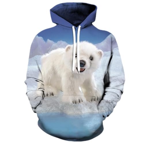 LIULINLIN Niedlicher Tier-Eisbär-Herren-Kapuzenpullover mit 3D-Druck, lässiges Streetwear-Sweatshirt, übergroße Lange Ärmel von LIULINLIN