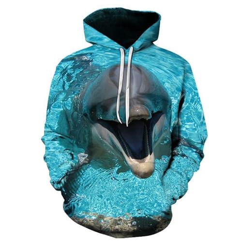 LIULINLIN Niedlicher Tierdelfin 3D-Gedruckter Herren-Kapuzenpullover, Street-Fashion-Trend, lässig, locker, bequem, Jacke, Sportbekleidung von LIULINLIN