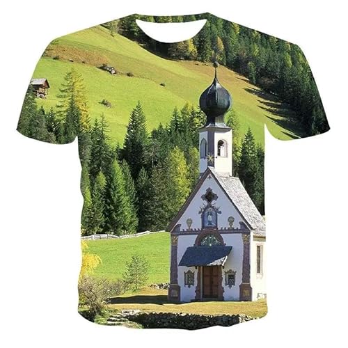 LIULINLIN Plant Jungle House 3D-gedrucktes Sommer-Herren-T-Shirt, lockeres und bequemes Sport-Kurzarm-Street-Rundhals-Top von LIULINLIN