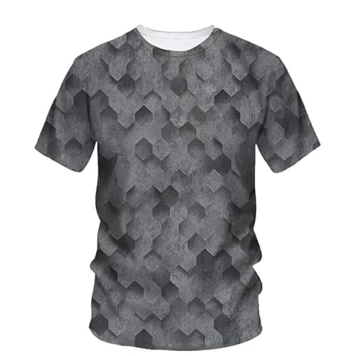 LIULINLIN Quadratisches dreidimensionales Muster 3D-gedrucktes Herren-T-Shirt, lässiges Straßensport-Top, kurzärmeliges, übergroßes Herren-Sommershirt von LIULINLIN