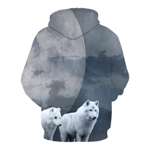 LIULINLIN Sky Earth White Wolf Hoodie 3D-gedrucktes Kapuzen-Sweatshirt Lässiges, lockeres Langarm-Taschen-Kapuzen-Cool-Top von LIULINLIN