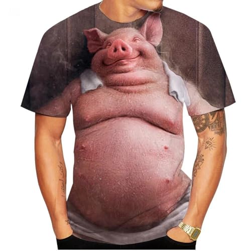 LIULINLIN Smiley Tier Schwein Muster 3D Druck Herren T-Shirt Atmungsaktiv Straße Harajuku Streetwear Kurzarm Tops für Männer und Frauen von LIULINLIN