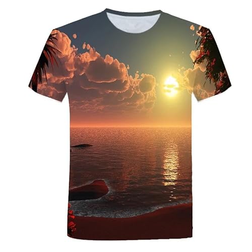 LIULINLIN Sonnenuntergang am Meer Landschaft Sommer Herren täglich lässig Kurzarm-Tops Outdoor-Sport 3D-gedrucktes Herren-T-Shirt von LIULINLIN