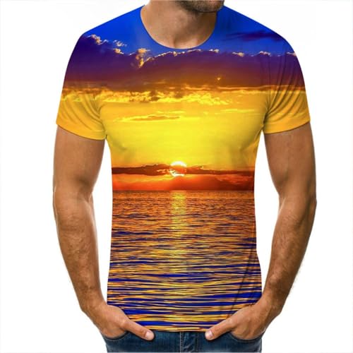 LIULINLIN Sunset Beautiful Scenery T-Shirt 3D-Druck Sommer Herren und Damen Kurzarm T-Shirt Hip Hop Harajuku Street Tops von LIULINLIN