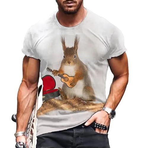 LIULINLIN Tier Eichhörnchen Gitarre 3D Druck Herren T-Shirt Atmungsaktiv Straße Harajuku Streetwear Kurzarm Tops für Männer und Frauen von LIULINLIN