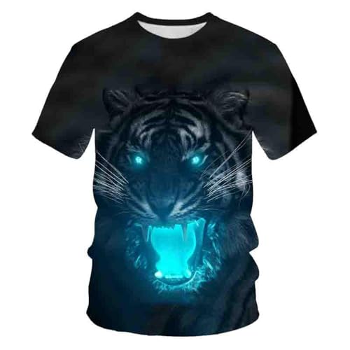 LIULINLIN Tierblaue Augen Tigerkopf-T-Shirt Kurzarm 3D-Druck Rundhalsausschnitt Lose lässige Sommer-Top-Kleidung Kurzarm von LIULINLIN