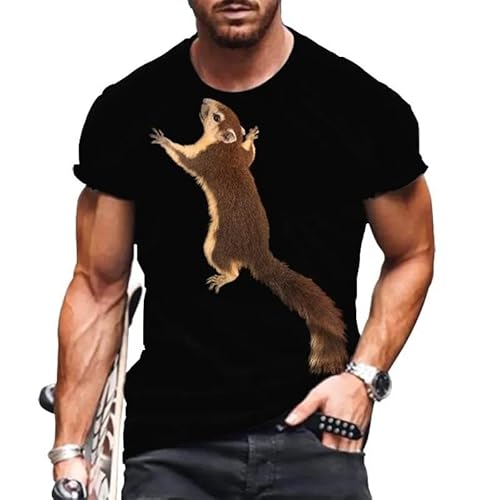 LIULINLIN Tierisches graues Eichhörnchen-Herren-T-Shirt, 3D-gedrucktes Kurzarm-Top, Sommer, lässig, Straße, Hip-Hop, beliebtes Top von LIULINLIN