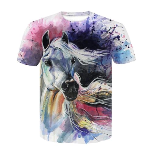 LIULINLIN Tuschemalerei Tier Pferd T-Shirt Kurzarm 3D-Druck Rundhalsausschnitt locker lässig Sommer Top Kleidung Kurzarm von LIULINLIN