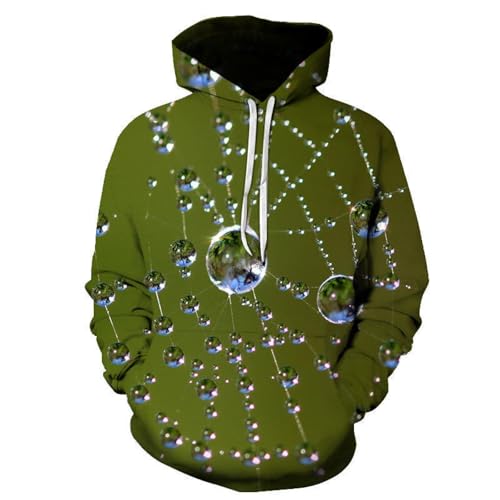 LIULINLIN Wassertropfen auf Spinnennetz, 3D-Druck, Herren-Hoodie, lässig, Harajuku, langärmelig, übergroß, Outdoor-Pullover, Sweatshirt-Kleidung von LIULINLIN