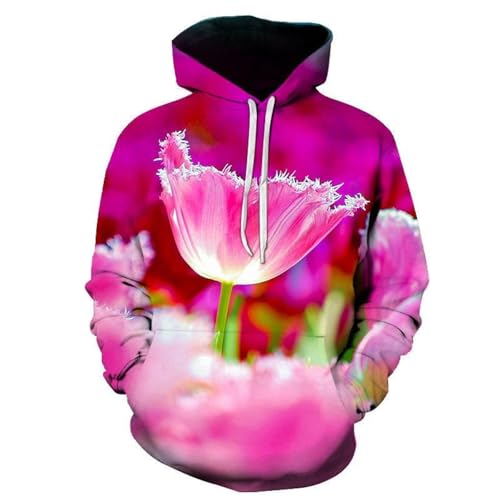 LIULINLIN Wunderschöne rosa Blume Unisex Hip Hop 3D Hoodie Outdoor Casual Langarm Sweatshirt Street Fashion Jacke von LIULINLIN