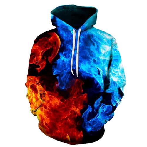 LIULINLIN bunter Flammenrauch 3D-Gedruckter Unisex-Hoodie-Sweatshirt-Kinderpullover Langarm-Sportbekleidung in Übergröße von LIULINLIN